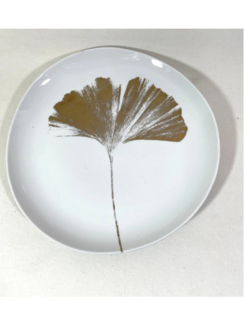 West Elm Metallic Ginkgo Leaf Salad Plate Dinnerware 8-1/2